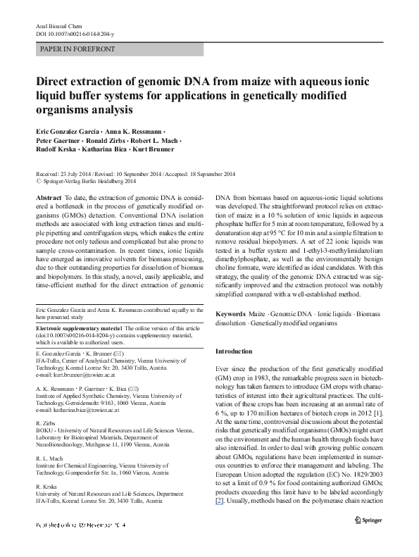 (PDF) Direct extraction of genomic DNA from maize with aqueous ionic ...