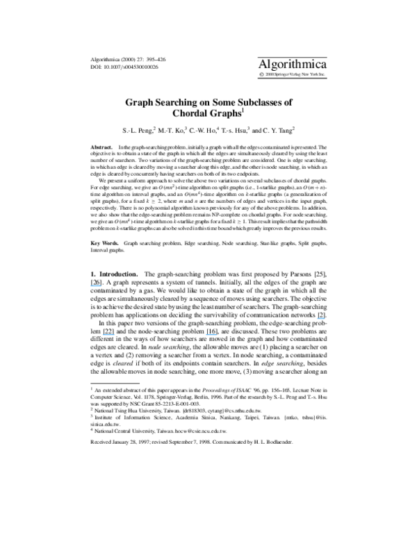 (PDF) Graph Searching on Some Subclasses of Chordal Graphs