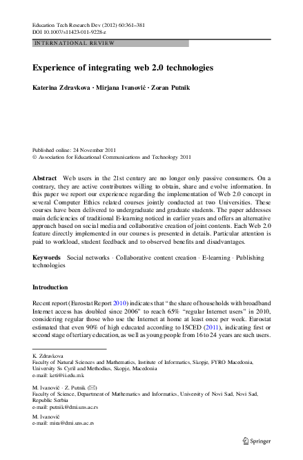 (PDF) Experience of integrating web 2.0 technologies