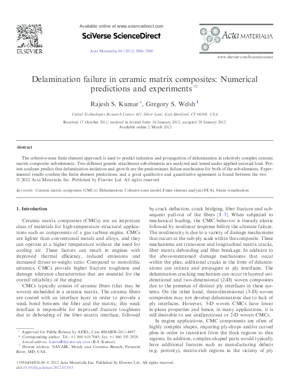 (PDF) Delamination failure in ceramic matrix composites: Numerical ...