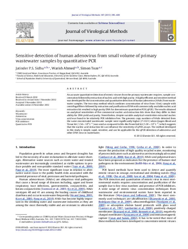 (PDF) Sensitive detection of human adenovirus from small volume of ...