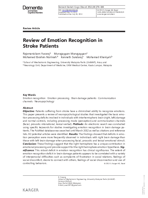 (PDF) Review of emotion recognition in stroke patients