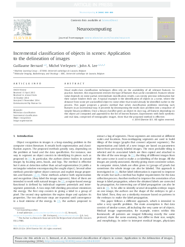 (PDF) Incremental classification of objects in scenes: Application to ...