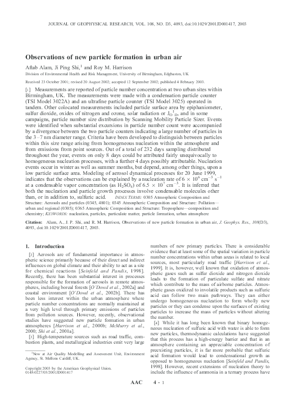 (PDF) Observations of new particle formation in urban air