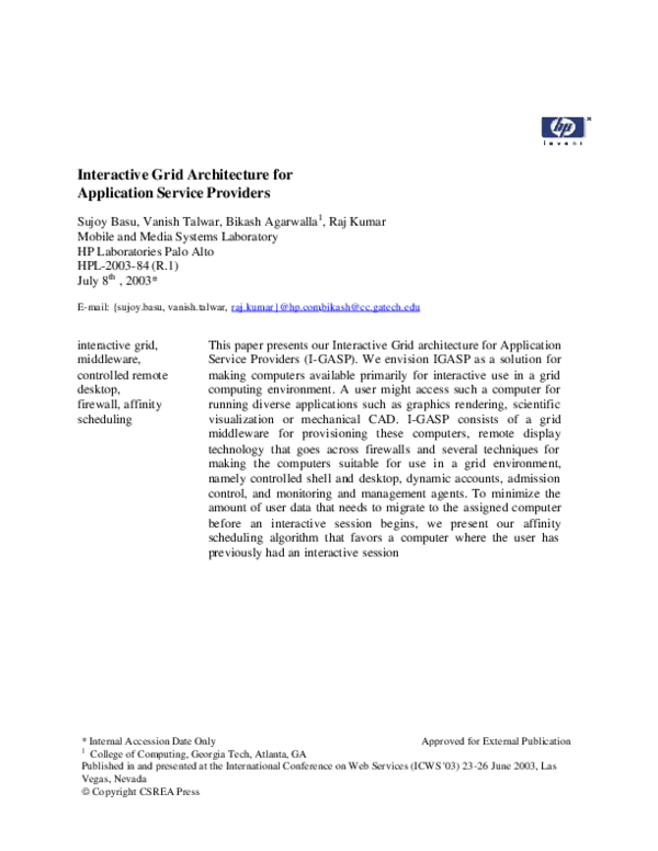 (PDF) Interactive grid architecture for application service providers