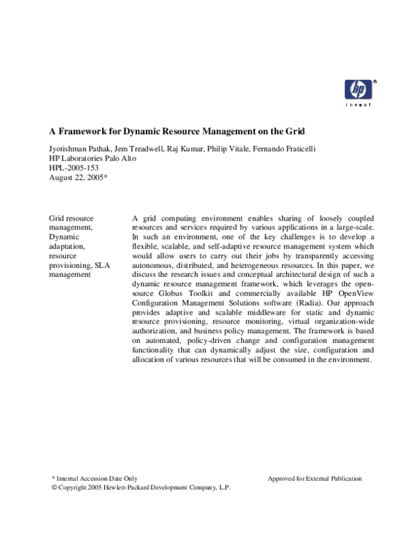 (PDF) A framework for dynamic resource management on the grid