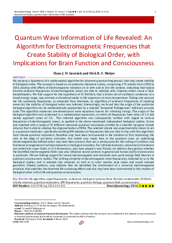 (PDF) Quantum Wave Information of Life Revealed: An Algorithm for ...