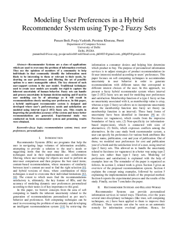 (PDF) Modeling user preferences in a hybrid recommender system using ...