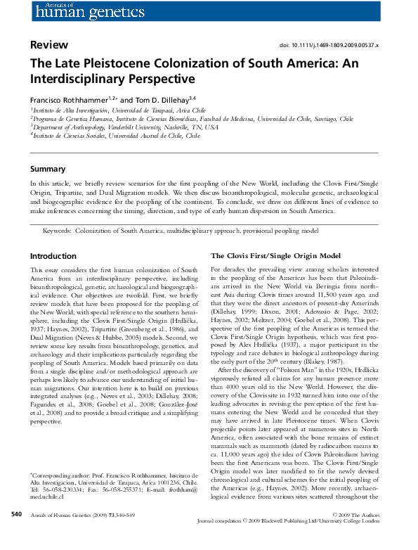 (PDF) The Late Pleistocene Colonization of South America: An ...