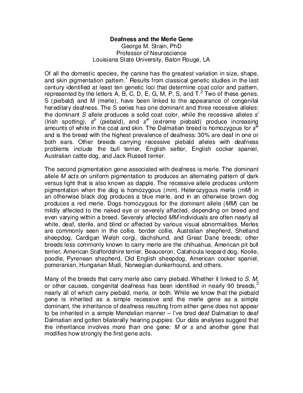 (PDF) Deafness and the Merle Gene M Strain Academia.edu