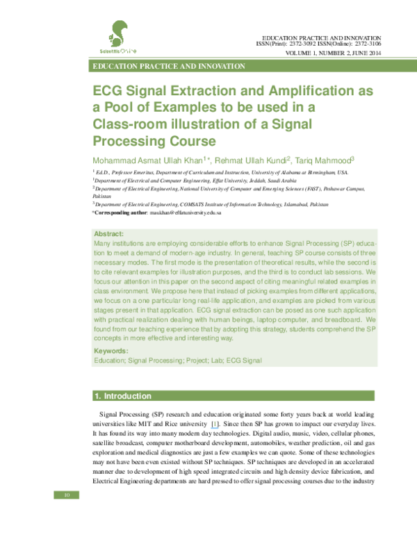 (PDF) ECG Signal Extraction and Amplification as a Pool of Examples to