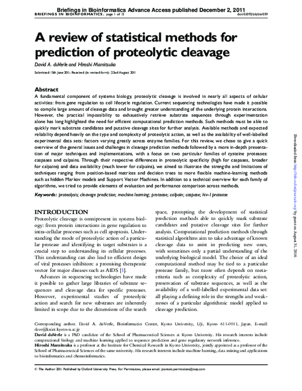 (PDF) A review of statistical methods for prediction of proteolytic ...