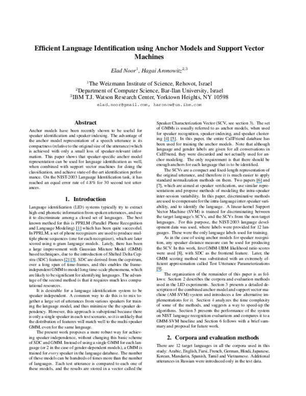 (PDF) Efficient Language Identification using Anchor Models and Support ...
