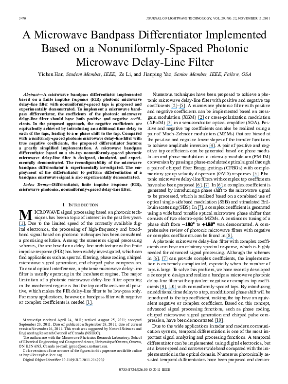 (PDF) A Microwave Bandpass Differentiator Implemented Based on a ...