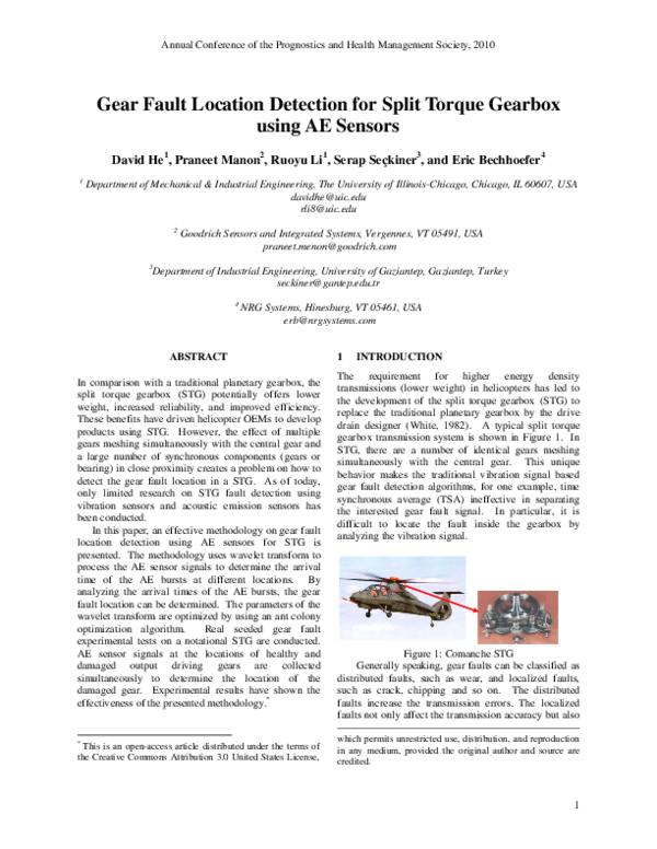 (PDF) Gear Fault Location Detection for Split Torque Gearbox Using AE