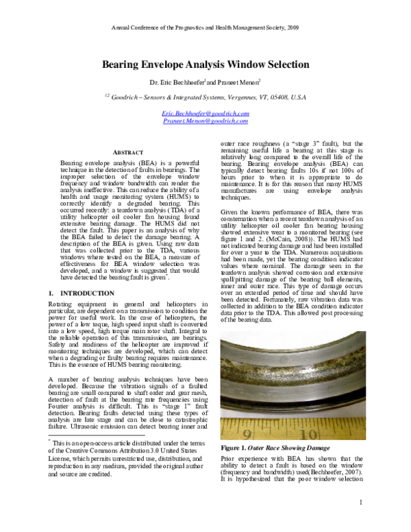 (PDF) Bearing Envelope Analysis Window Selection Eric Bechhoefer