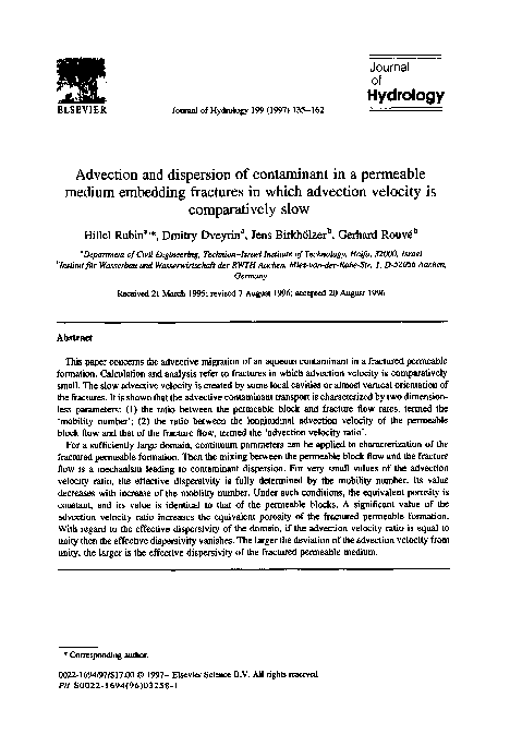 (PDF) Advection and dispersion of contaminant in a permeable medium ...