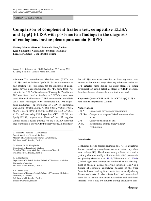(PDF) Comparison of complement fixation test, competitive ELISA and ...