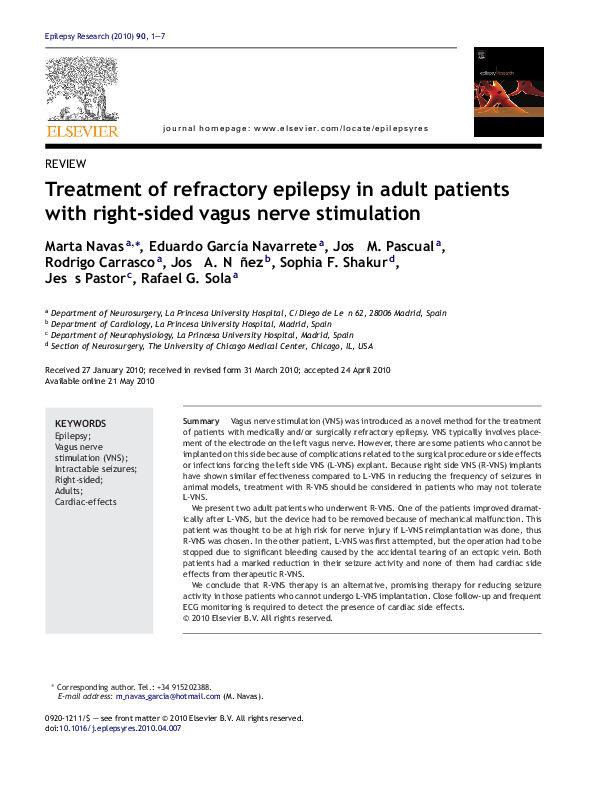 (PDF) Treatment of refractory epilepsy in adult patients with right