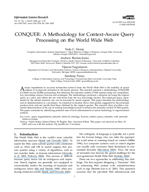 (PDF) CONQUER: A Methodology for Context-Aware Query Processing on the ...