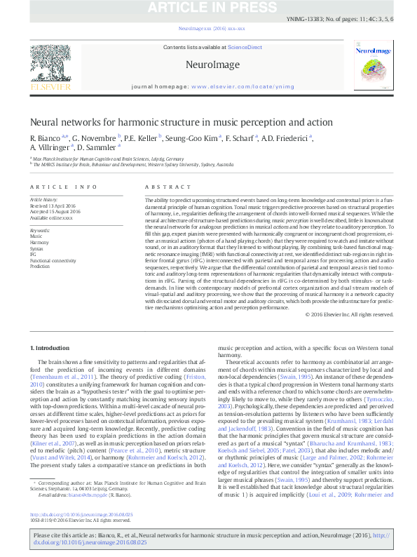 Neural networks for harmonic structure in music perception and action