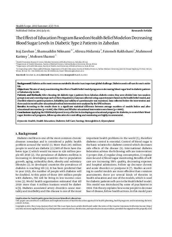 (PDF) The Effect of Education Program Based on Health Belief Model on ...