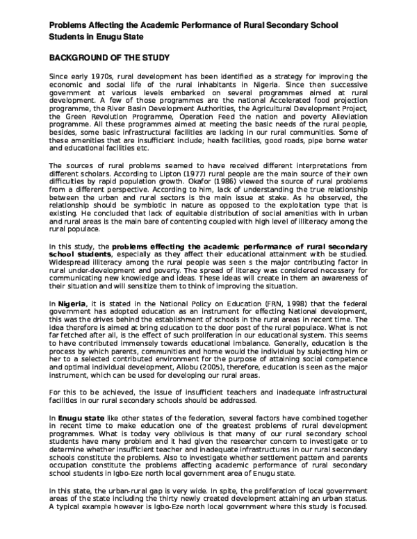 (DOC) Problems Affecting the Academic Performance of Rural Secondary ...