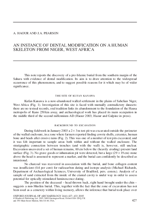 (PDF) An Instance of Dental Modification on a Human Skeleton from Niger ...