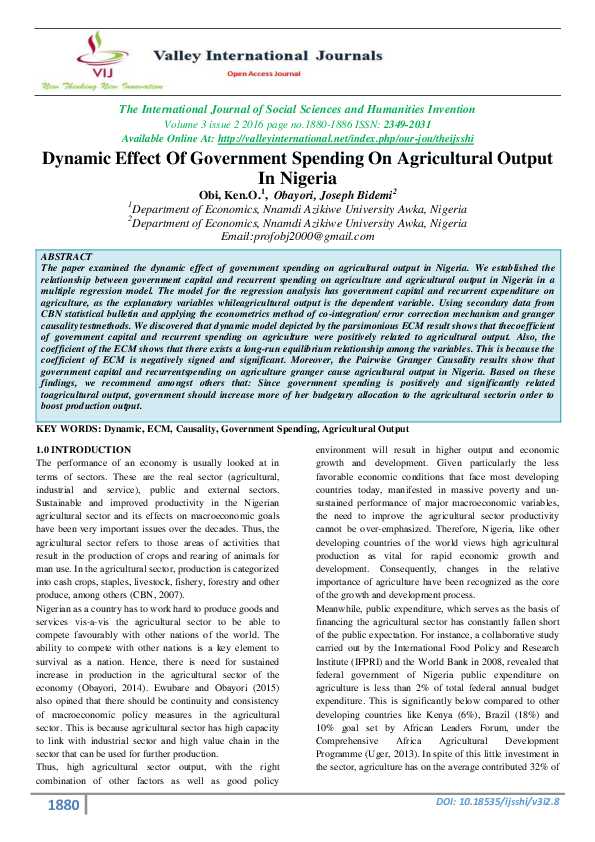(PDF) Dynamic Effect Of Government Spending On Agricultural Output In ...