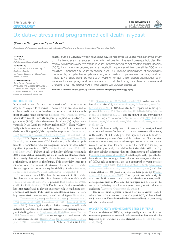 (PDF) Oxidative Stress and Programmed Cell Death in Yeast