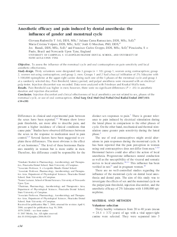 (PDF) Anesthetic efficacy and pain induced by dental anesthesia the