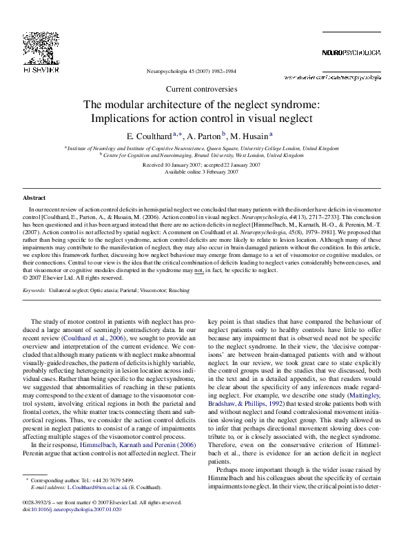 (PDF) The modular architecture of the neglect syndrome: Implications ...