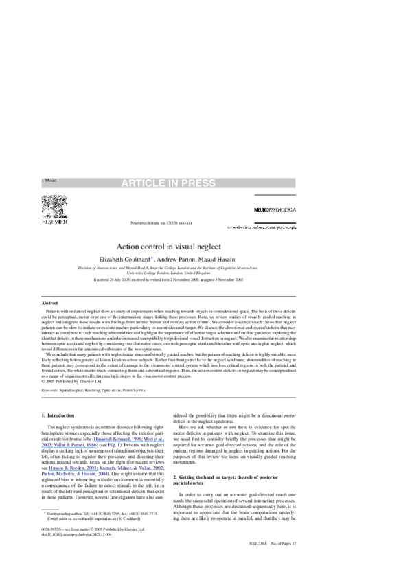 (PDF) Action control in visual neglect
