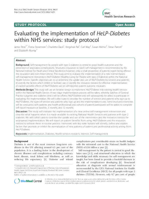 (PDF) Evaluating the implementation of HeLP-Diabetes within NHS ...