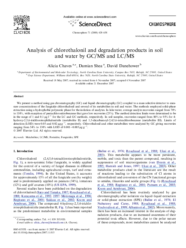 (PDF) Analysis of chlorothalonil and degradation products in soil and ...