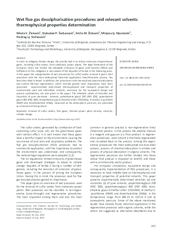 (PDF) Wet flue gas desulphurisation procedures and relevant solvents ...