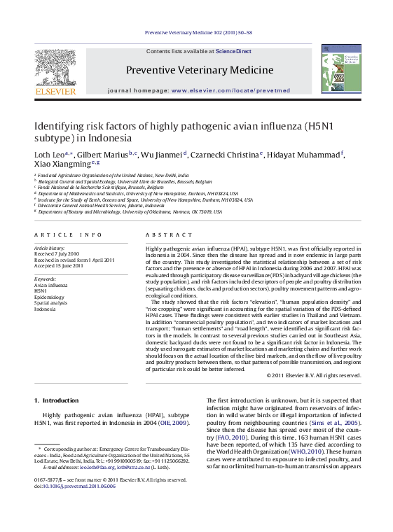 (PDF) Identifying risk factors of highly pathogenic avian influenza ...