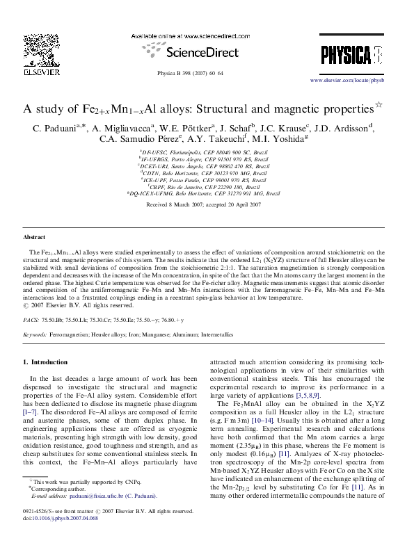 (PDF) A study of Fe 2 + x Mn 1 - x Al alloys: Structural and magnetic ...