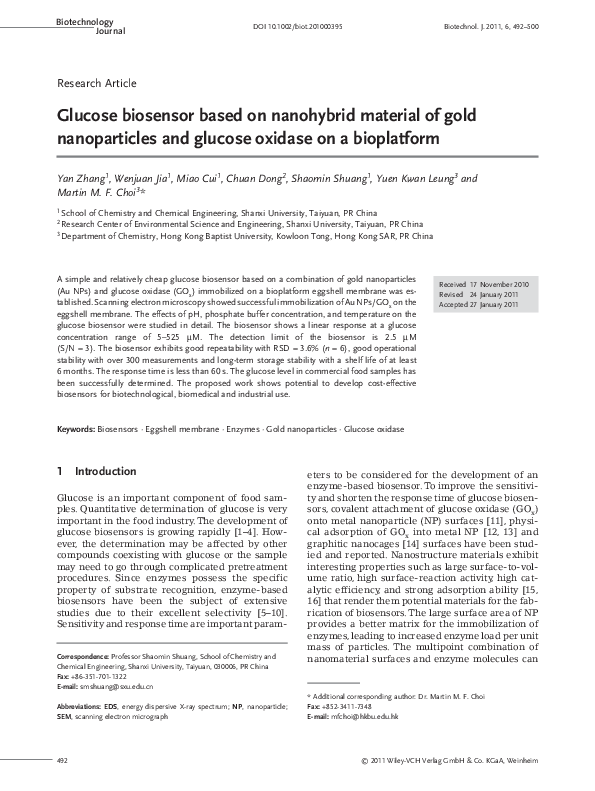 (PDF) Glucose biosensor based on nanohybrid material of gold ...