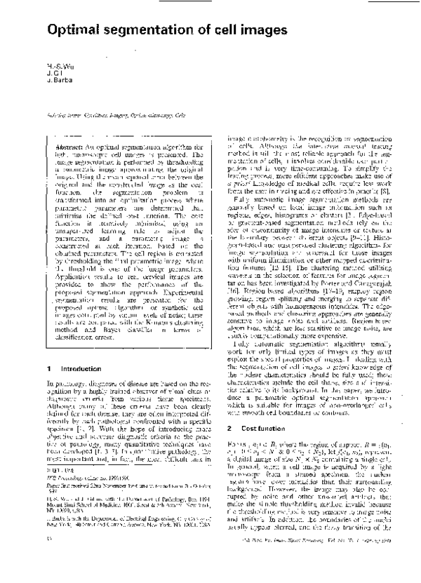 (PDF) Optimal segmentation of cell images