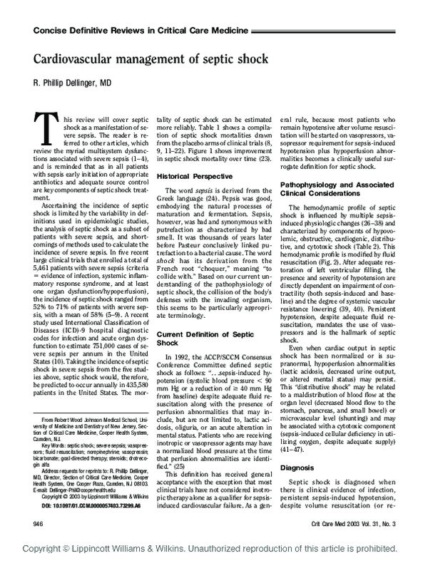 (PDF) Cardiovascular management of septic shock