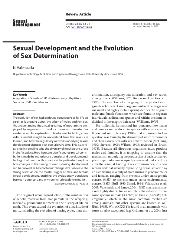 (PDF) Sexual development and the evolution of sex determination