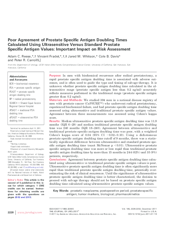 (PDF) Poor Agreement of Prostate Specific Antigen Doubling Times ...