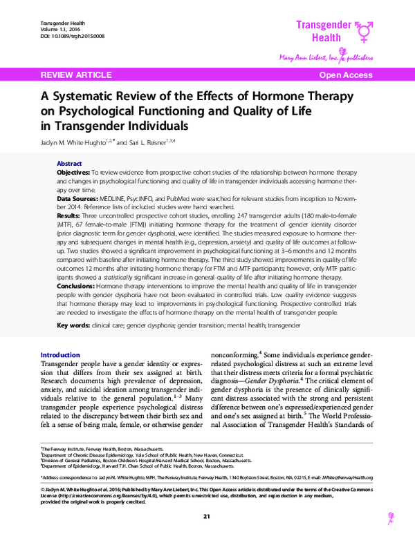 (PDF) A Systematic Review of the Effects of Hormone Therapy on ...