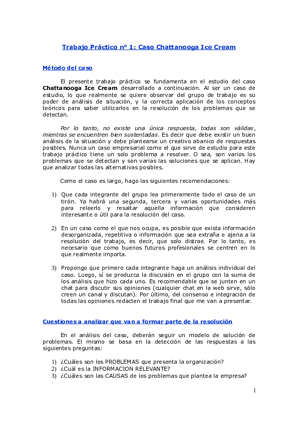 (DOC) Trabajo Práctico n° 1 Caso Chattanooga Ice Cream Matias Giles