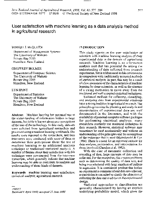 (PDF) User satisfaction with machine learning as a data analysis method ...