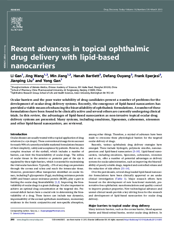 (PDF) Recent advances in topical ophthalmic drug delivery with lipid ...