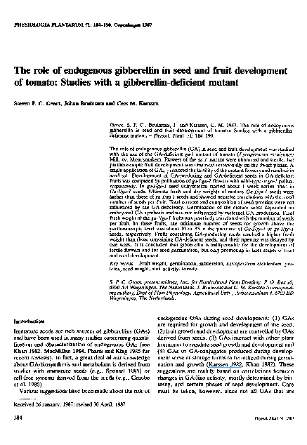 (PDF) The role of endogenous gibberellin in seed and fruit development ...