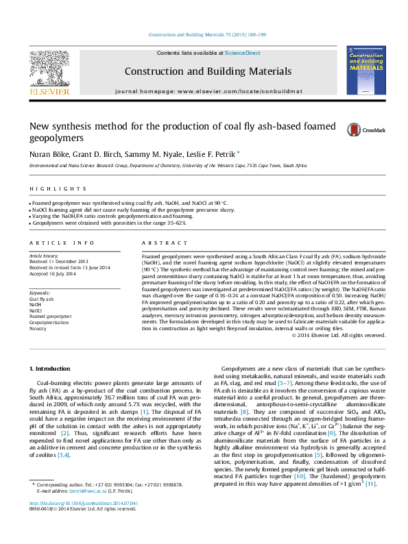 (PDF) New synthesis method for the production of coal fly ash-based ...
