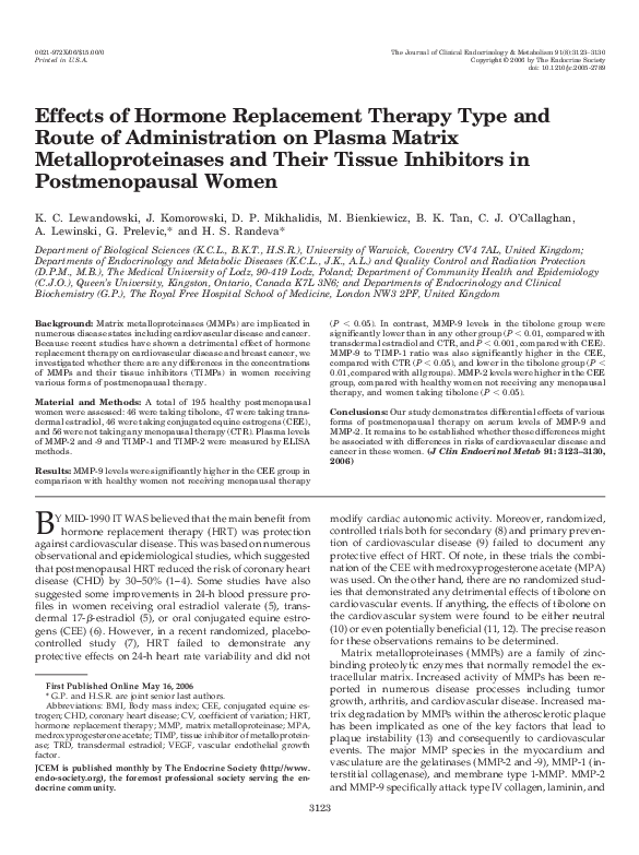 (PDF) Effects of Hormone Replacement Therapy Type and Route of ...